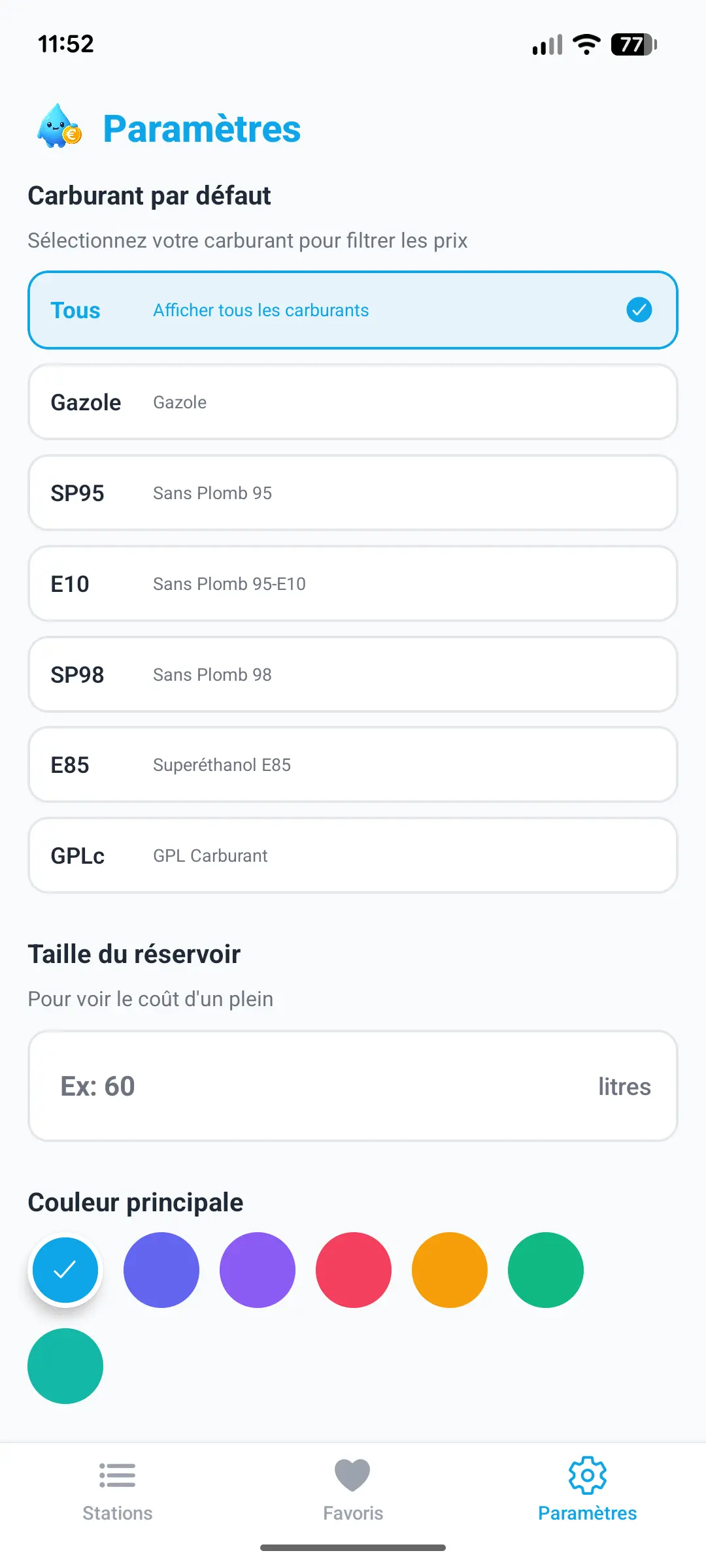 Paramètres de l'application