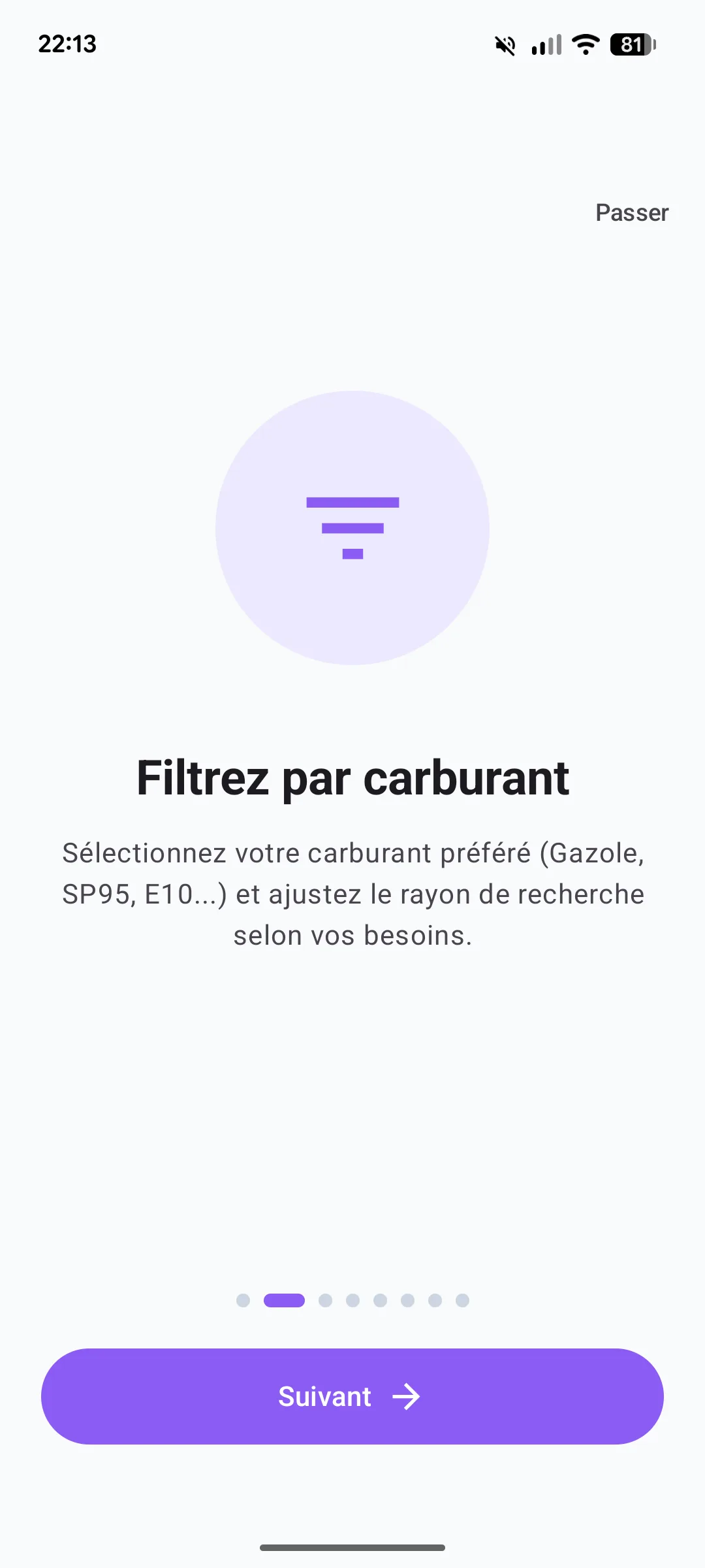 Filtrage des stations par type de carburant : Gazole, SP95, E10, SP98, E85, GPL